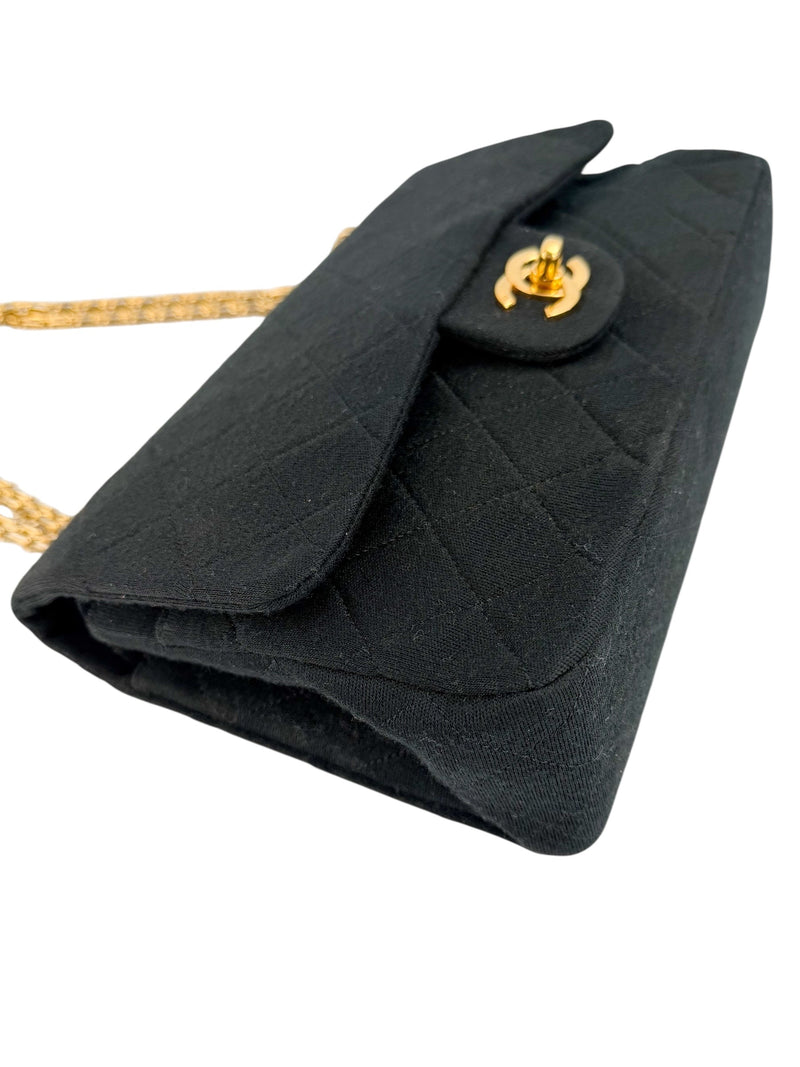 Chanel Black Jersey Vintage Small Double Flap Classic