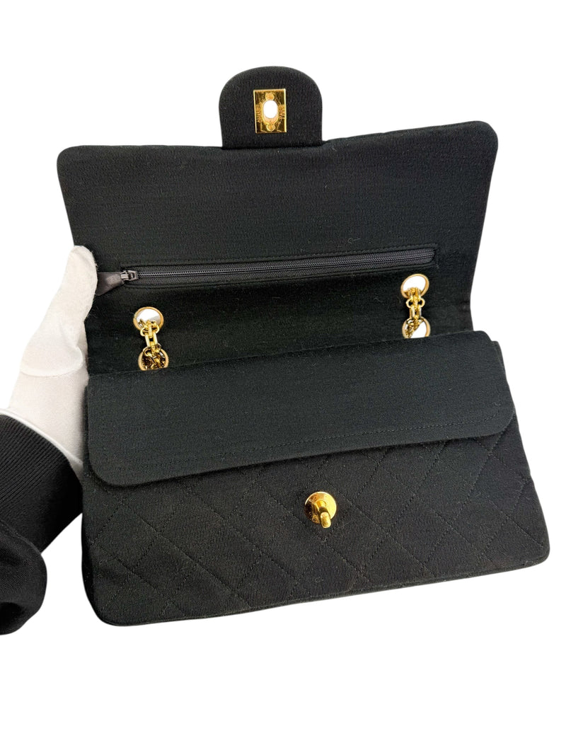Chanel Black Jersey Vintage Small Double Flap Classic