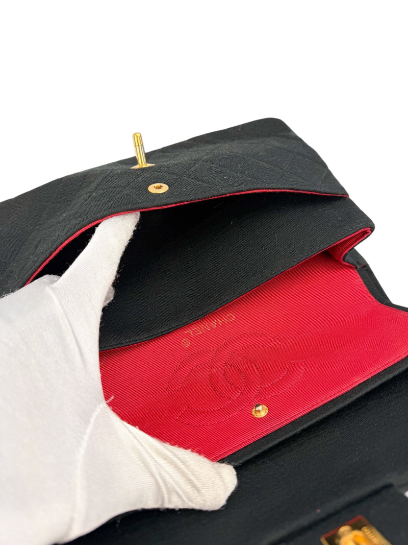 Chanel Black Jersey Vintage Small Double Flap Classic