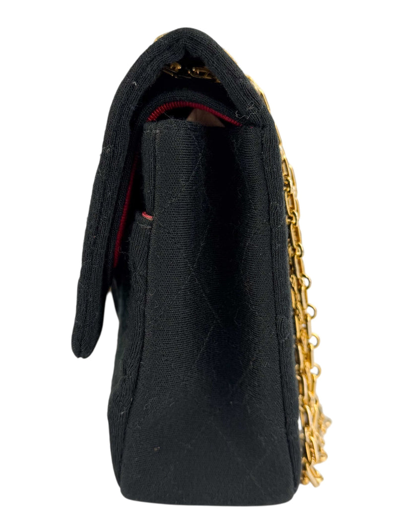 Chanel Black Jersey Vintage Small Double Flap Classic