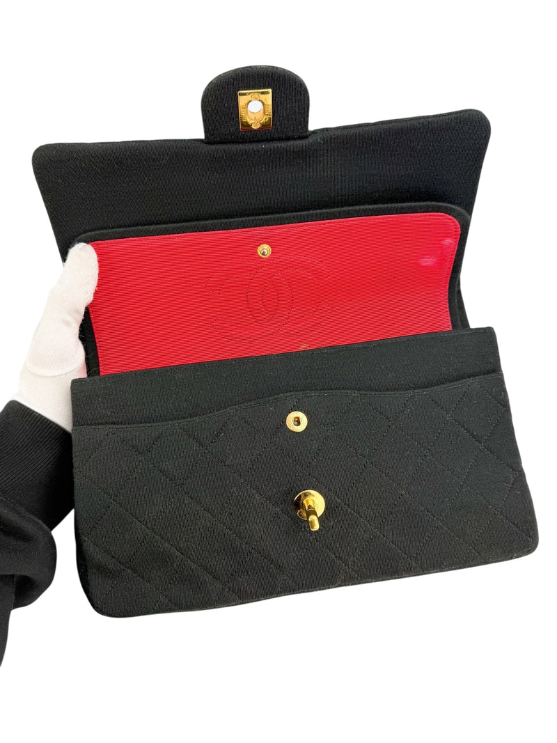 Chanel Black Jersey Vintage Small Double Flap Classic