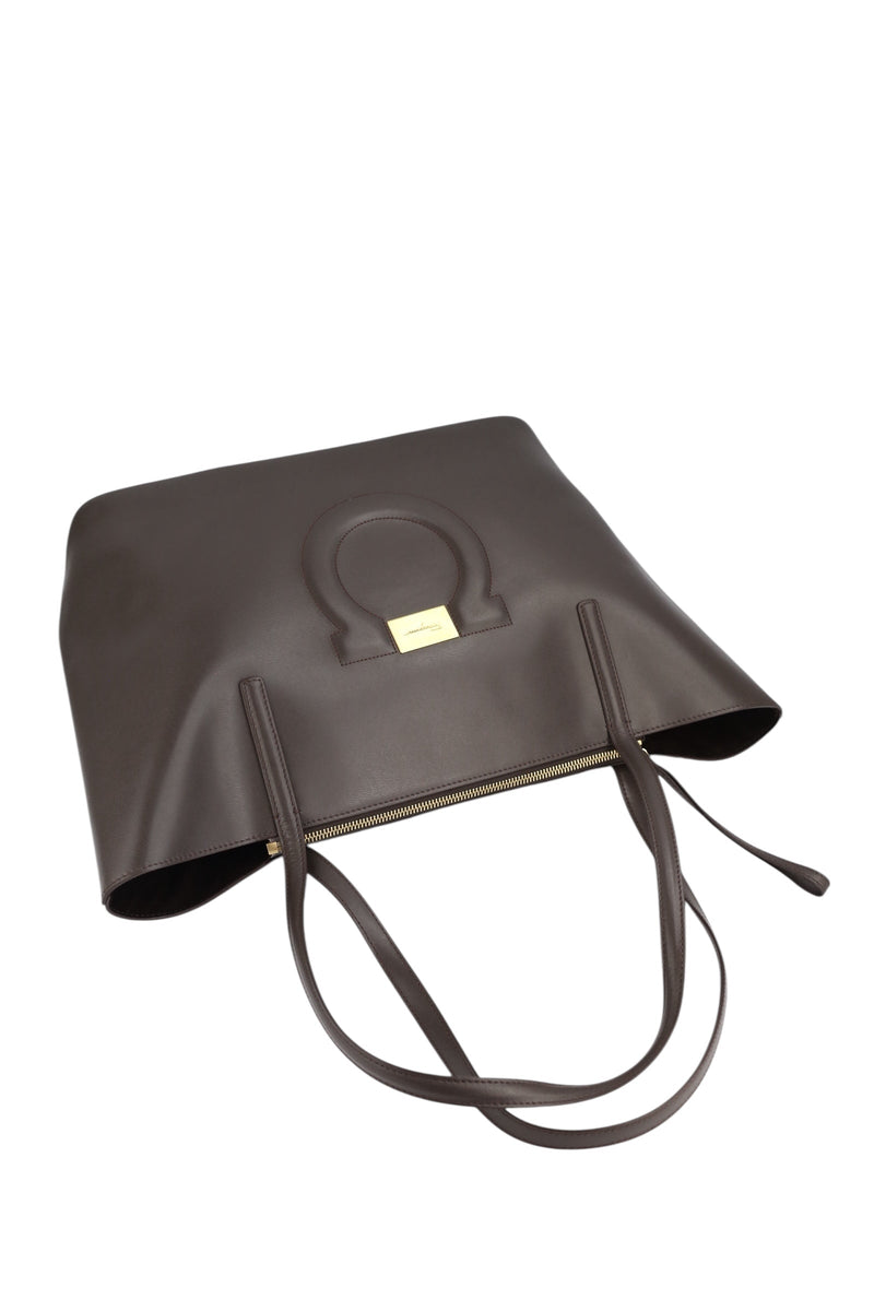 Salvatore Ferragamo Dark Grey Leather City Tote