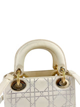 Dior Off White Satin Rhinestone Lady Dior Mini