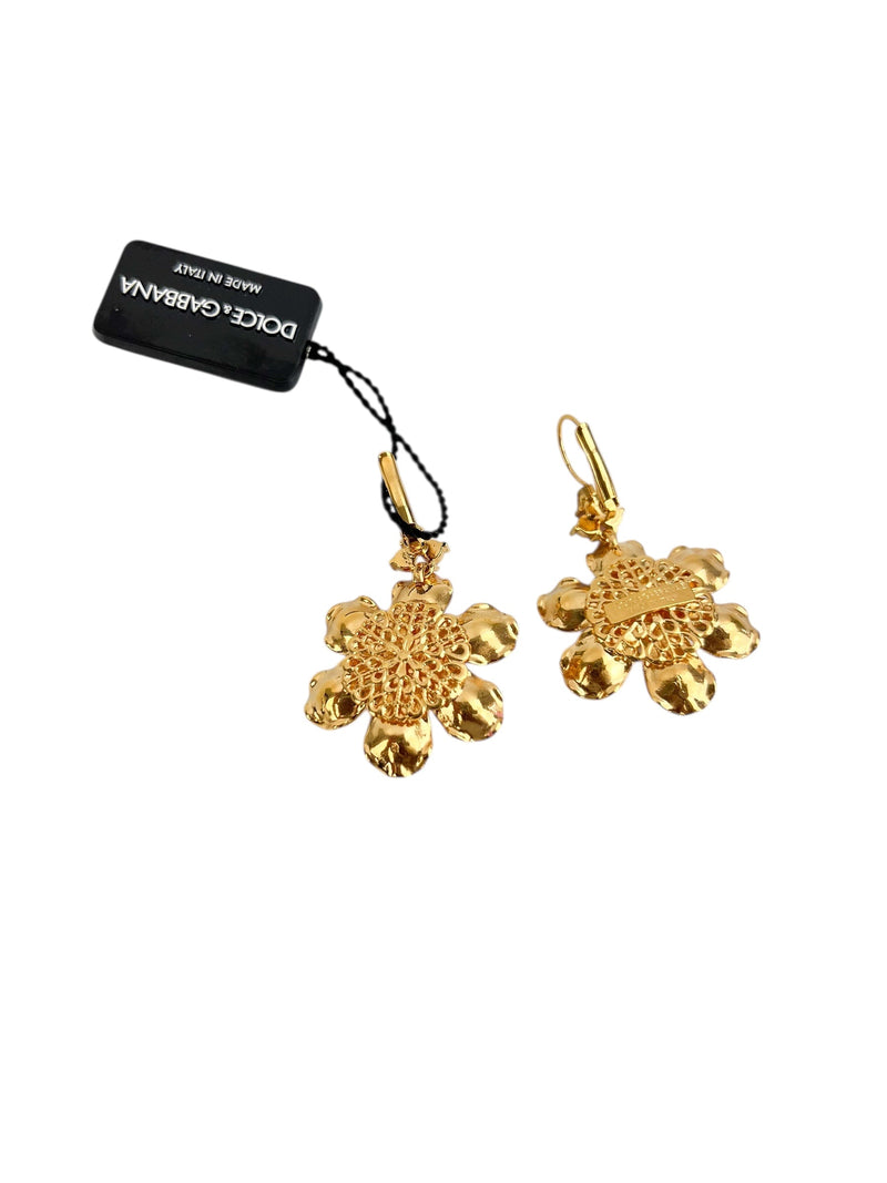 Dolce & Gabbana Runway Flower W/ Pink Crystals Earrings (FULL SET)