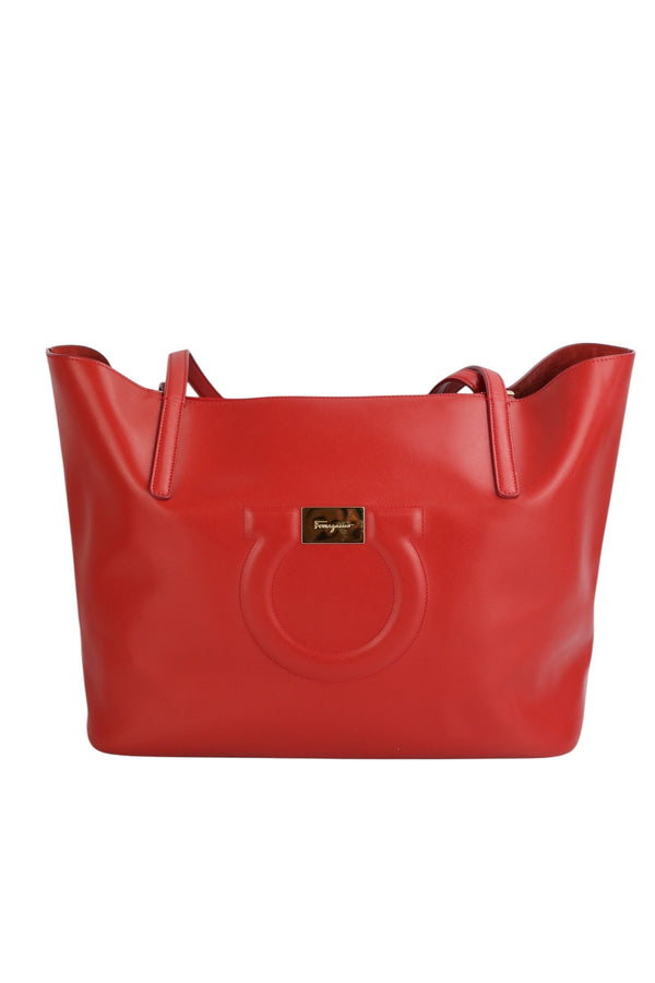 Salvatore Ferragamo Red Leather City Tote W/ Pouch