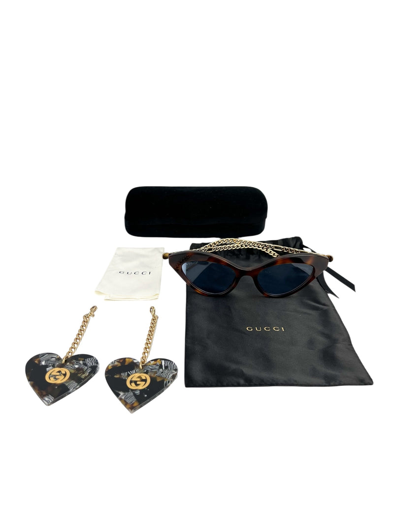 Gucci Cateye Tortoise Heart Charm Sunglasses