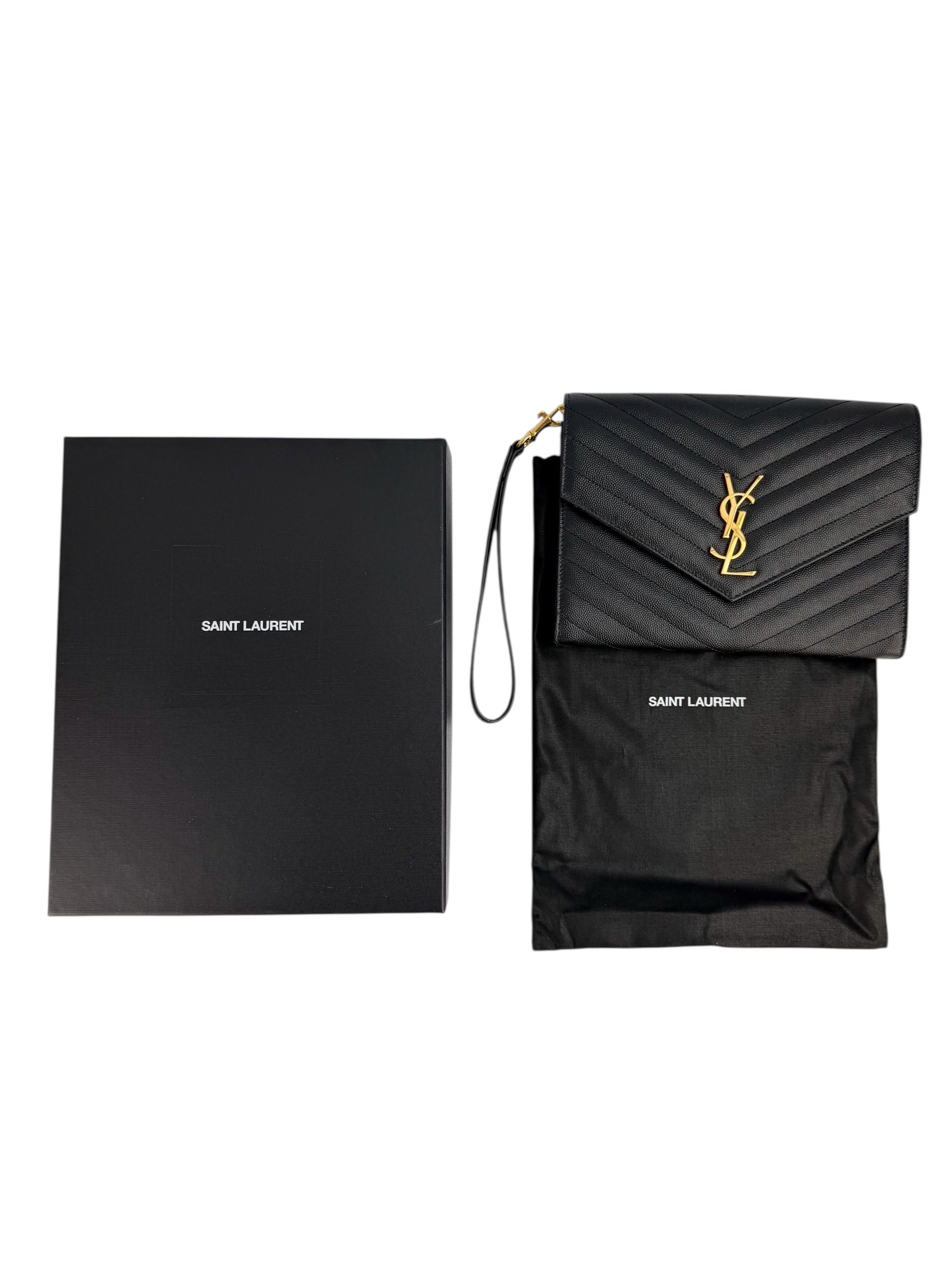 Saint Laurent Black Leather Wristlet (FULL SET)