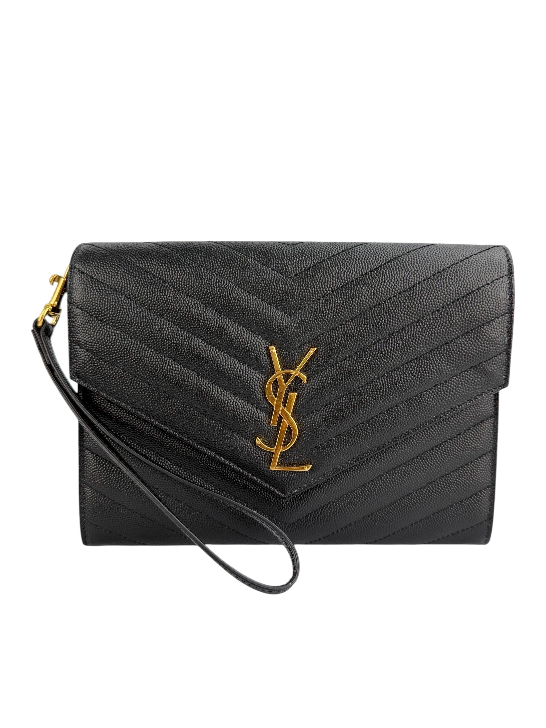 Saint Laurent Black Leather Wristlet (FULL SET)