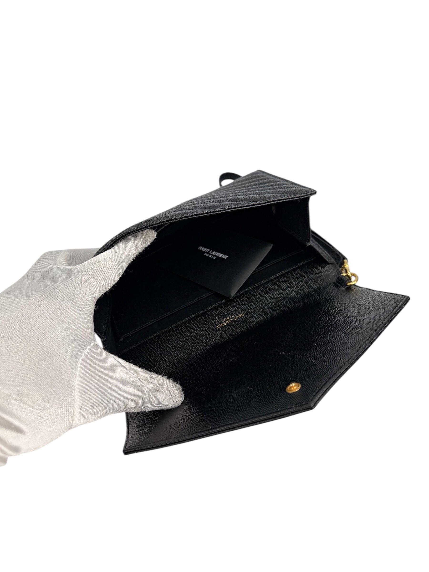 Saint Laurent Black Leather Wristlet (FULL SET)