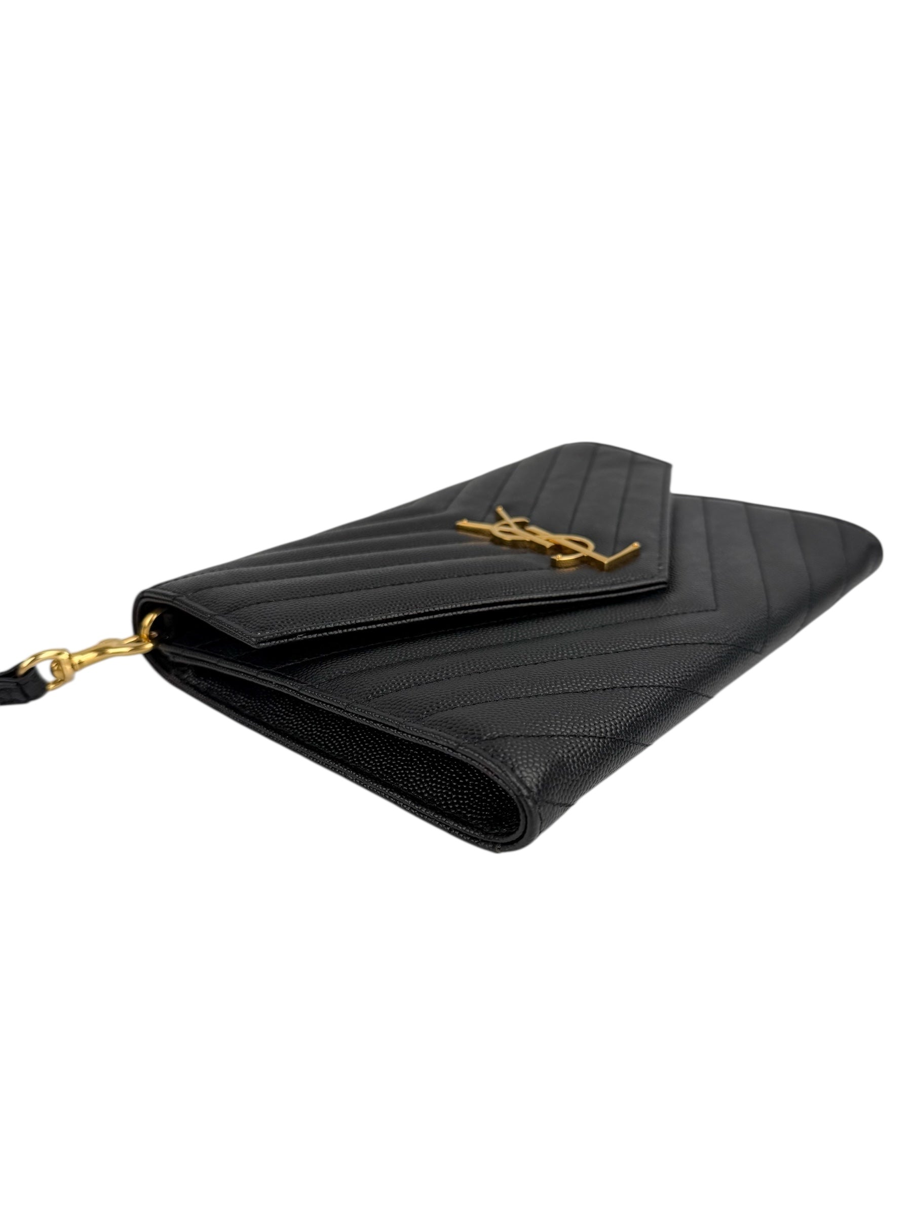 Saint Laurent Black Leather Wristlet (FULL SET)