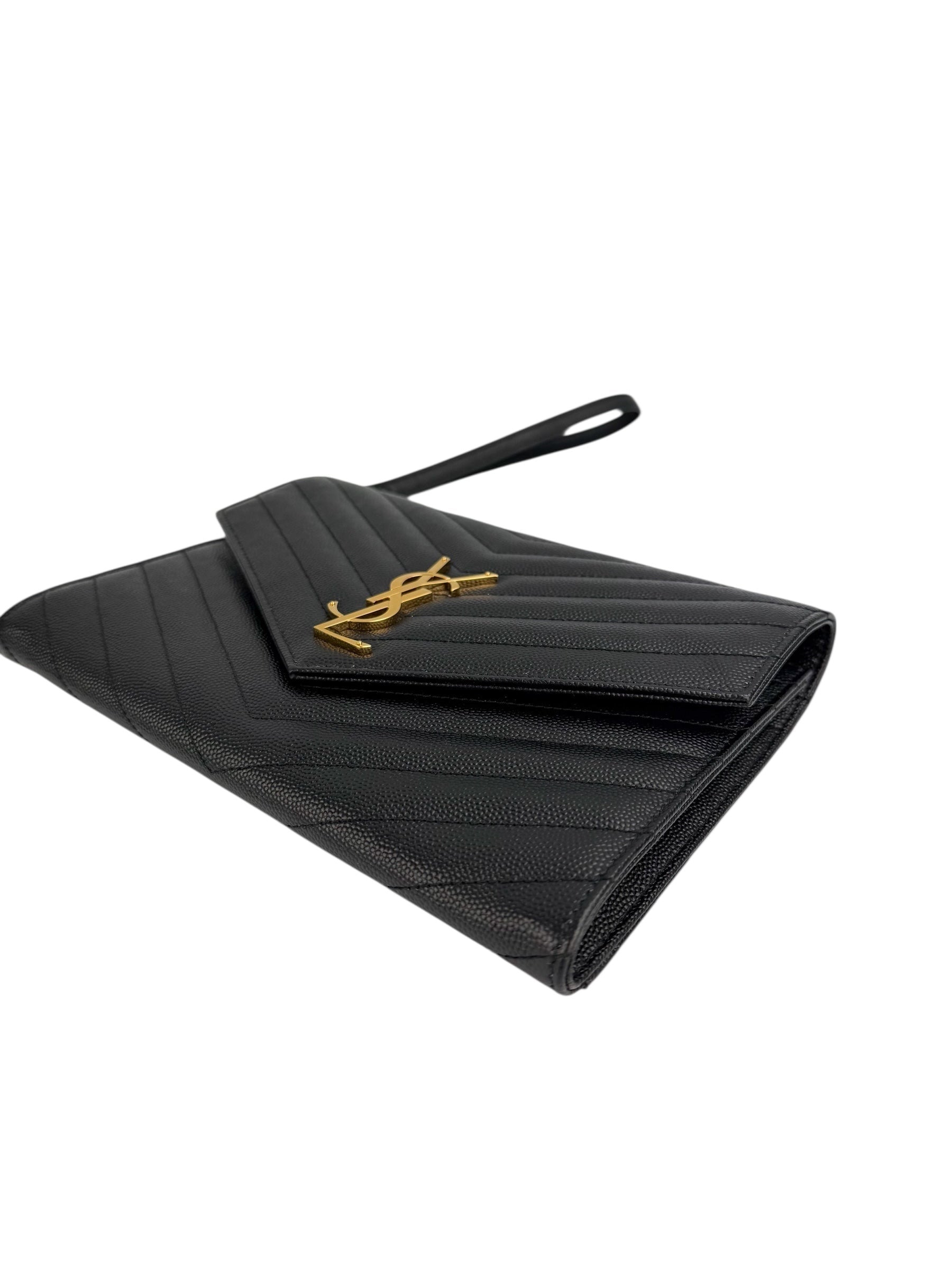 Saint Laurent Black Leather Wristlet (FULL SET)