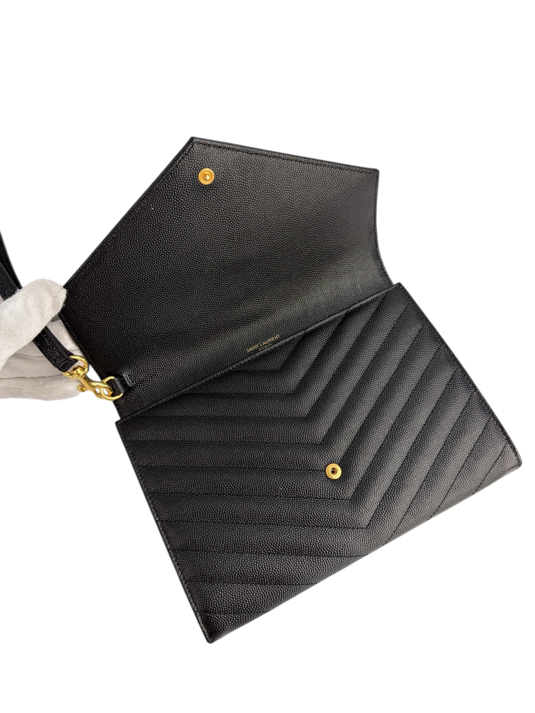 Saint Laurent Black Leather Wristlet (FULL SET)