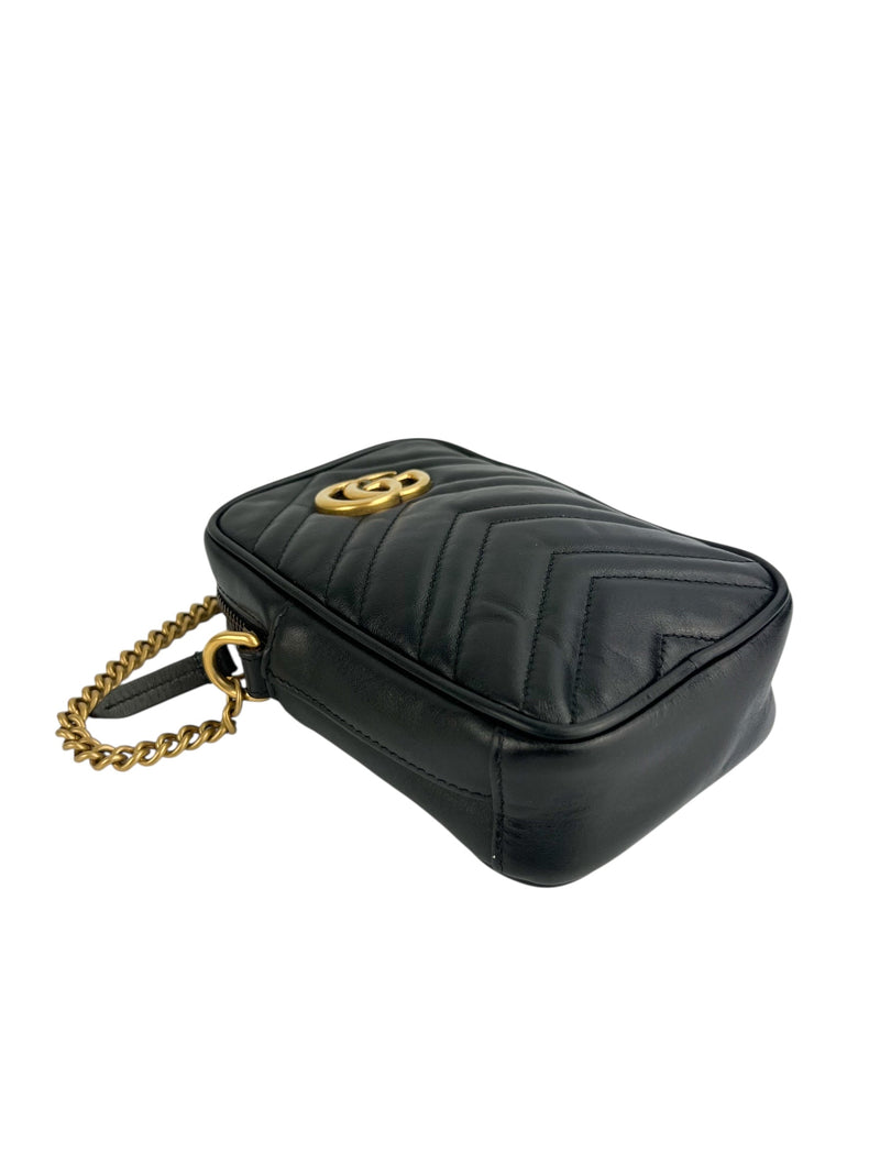 Gucci Black Marmont Mini Zip Top Crossbody Leather