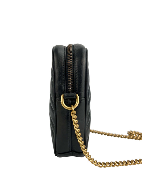 Gucci Black Marmont Mini Zip Top Crossbody Leather