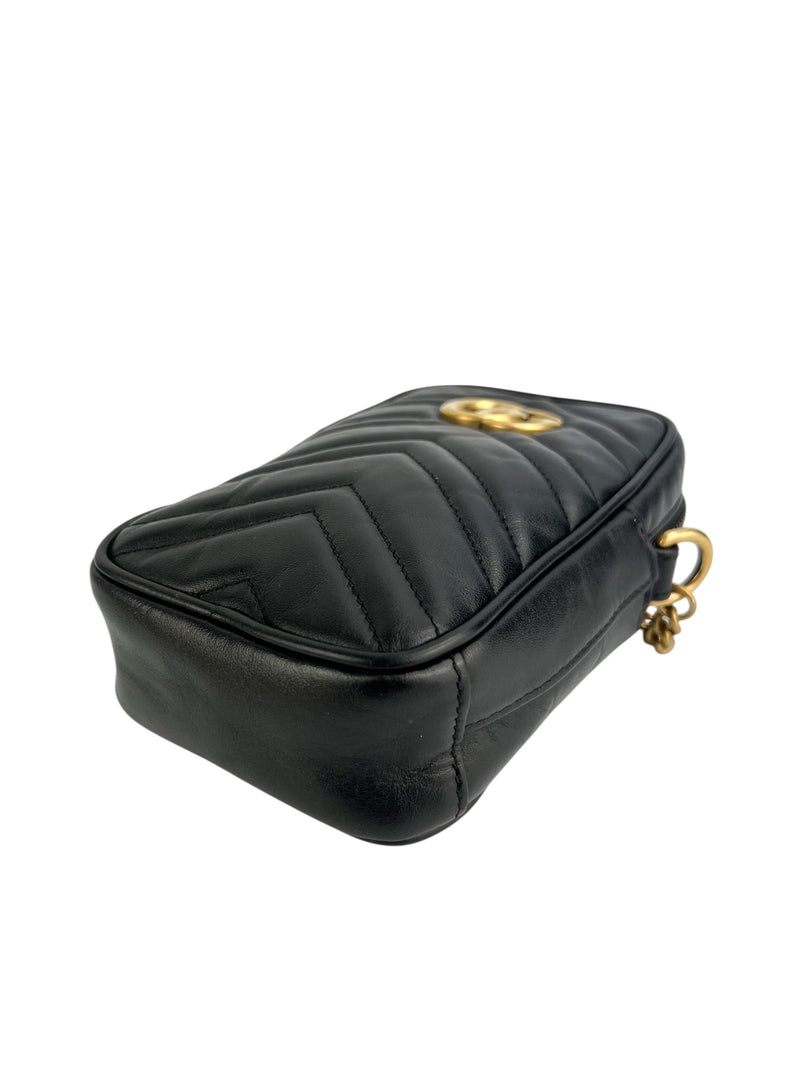 Gucci Black Marmont Mini Zip Top Crossbody Leather