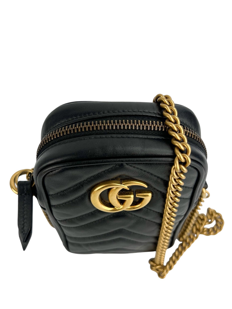 Gucci Black Marmont Mini Zip Top Crossbody Leather