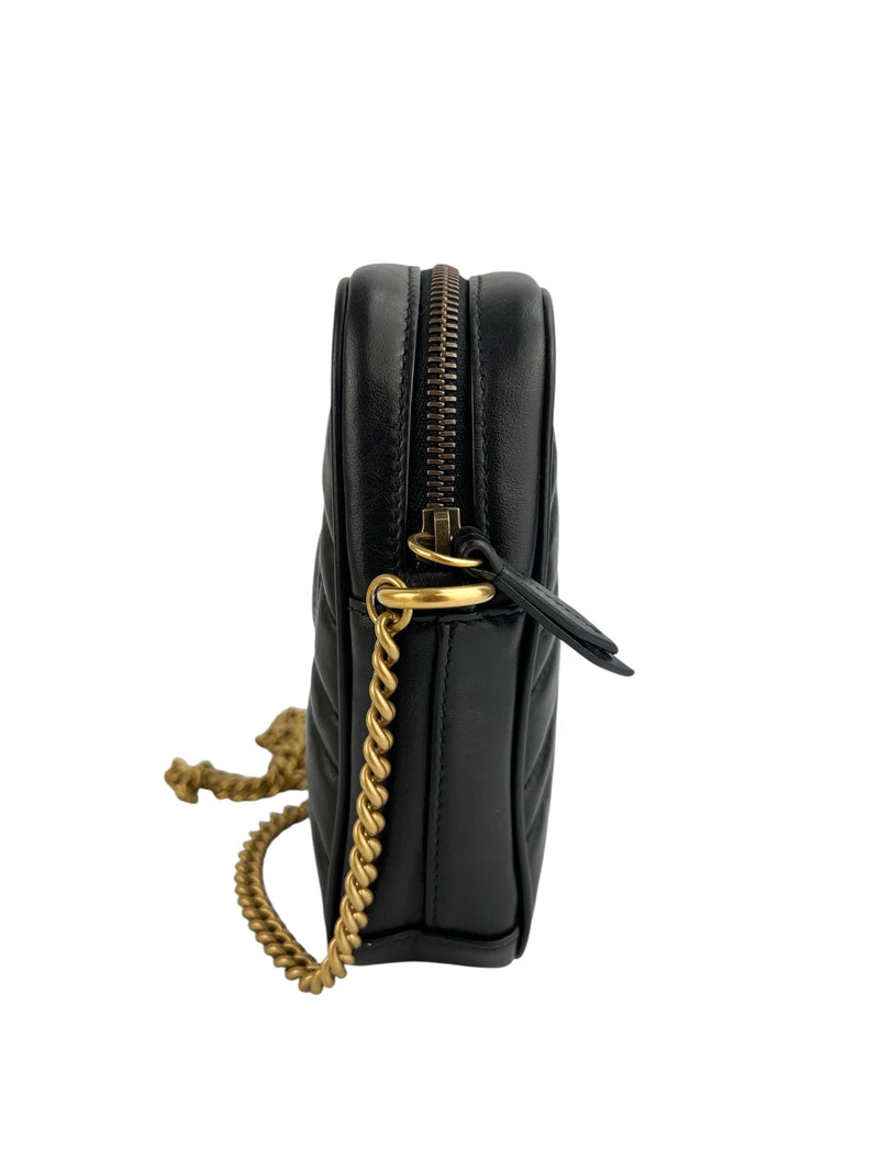 Gucci Black Marmont Mini Zip Top Crossbody Leather