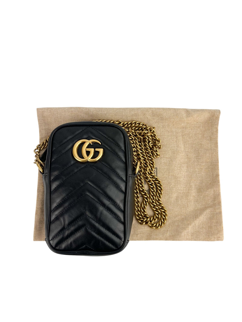 Gucci Black Marmont Mini Zip Top Crossbody Leather