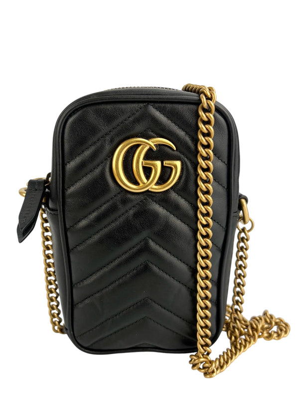 Gucci Black Marmont Mini Zip Top Crossbody Leather