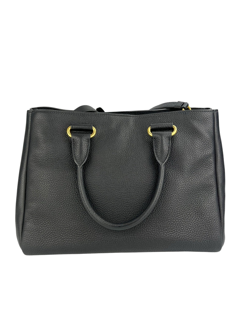 Prada Large Black Pebbled Leather Zip Front Tote