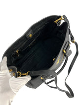 Prada Large Black Pebbled Leather Zip Front Tote