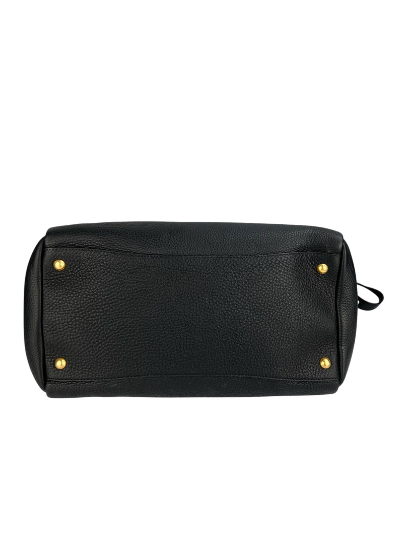 Prada Large Black Pebbled Leather Zip Front Tote