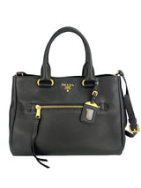 Prada Large Black Pebbled Leather Zip Front Tote