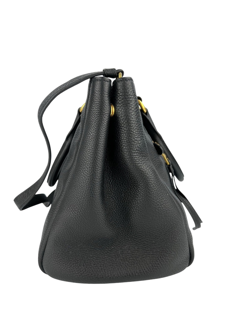 Prada Large Black Pebbled Leather Zip Front Tote