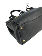 Prada Large Black Pebbled Leather Zip Front Tote