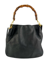Gucci Black Leather Vintage Bamboo Two Way Hobo