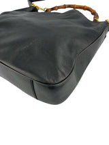 Gucci Black Leather Vintage Bamboo Two Way Hobo