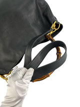 Gucci Black Leather Vintage Bamboo Two Way Hobo