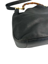 Gucci Black Leather Vintage Bamboo Two Way Hobo