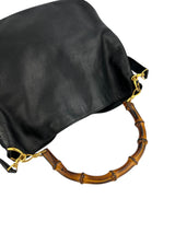 Gucci Black Leather Vintage Bamboo Two Way Hobo