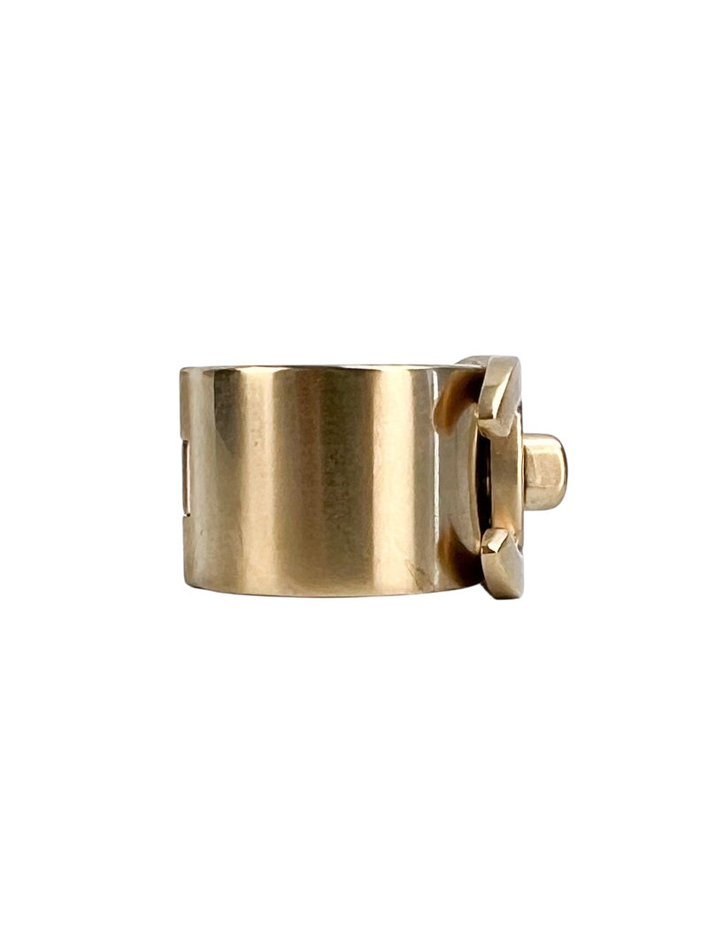 Chanel CC Turn-lock Brushed Gold Ring Size 7