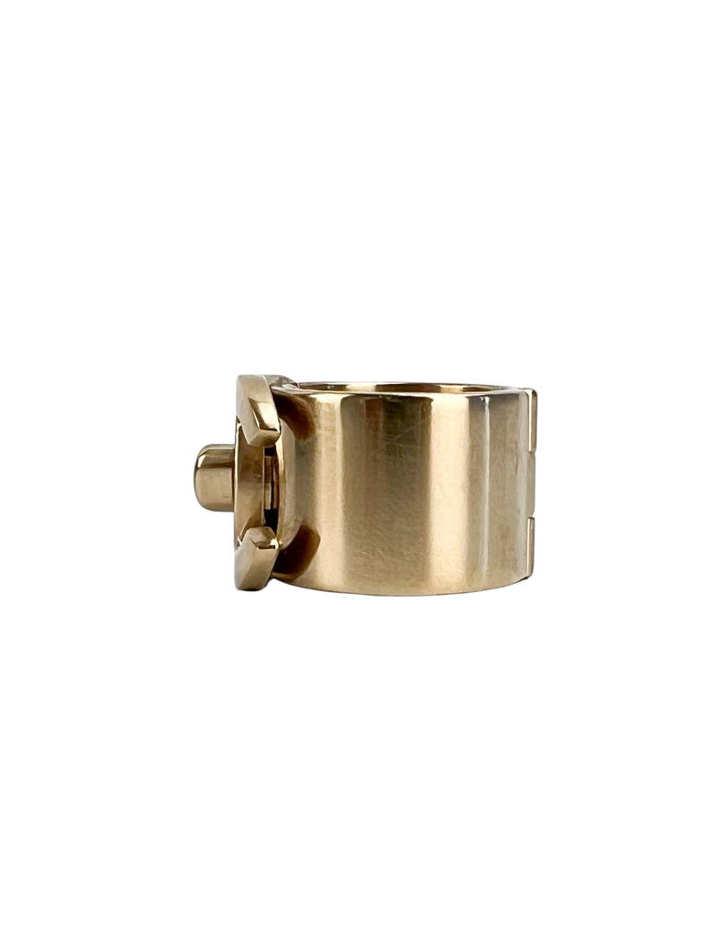 Chanel CC Turn-lock Brushed Gold Ring Size 7