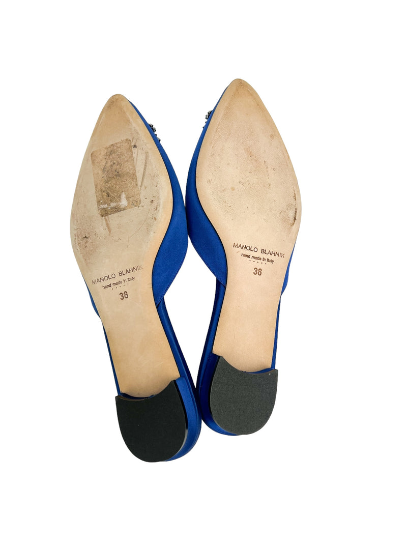 Manolo Blahnik Blue Hangisi Mules Size 36