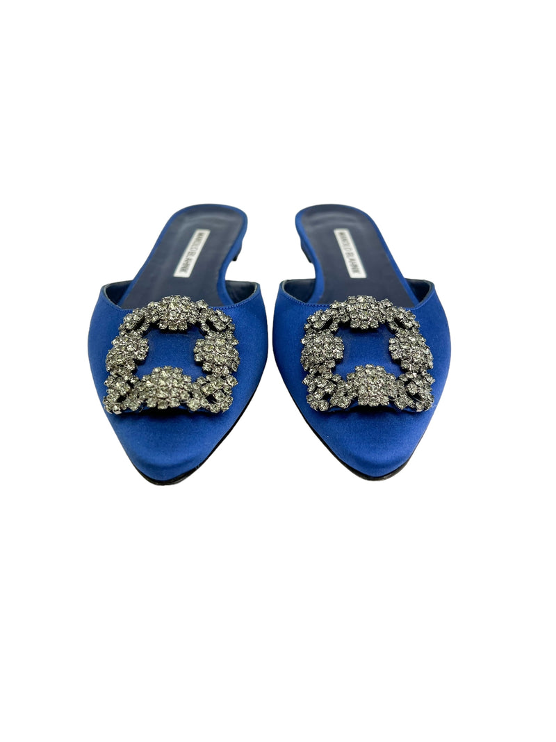 Manolo Blahnik Blue Hangisi Mules Size 36