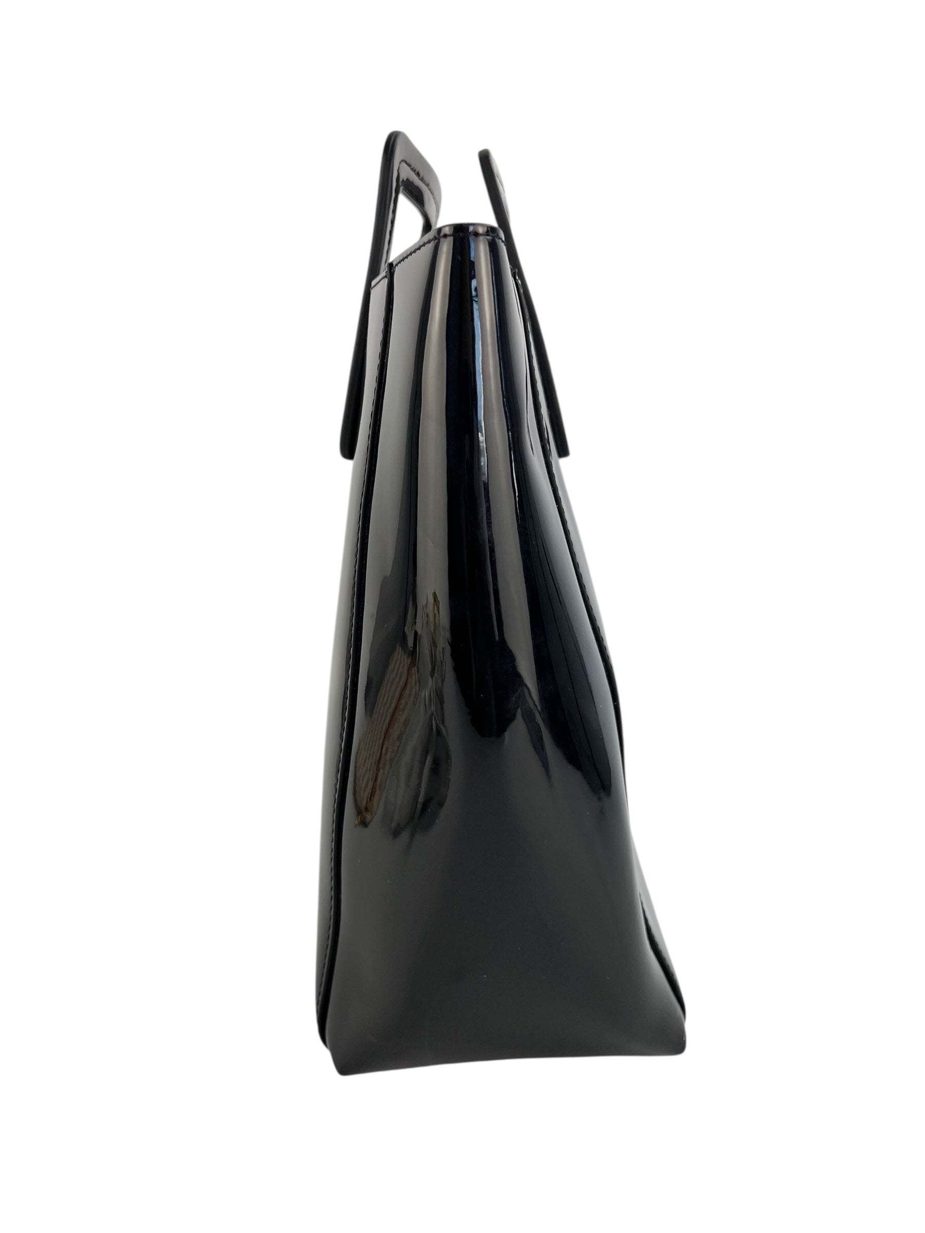 Staud Black Patent Top Handle Tote