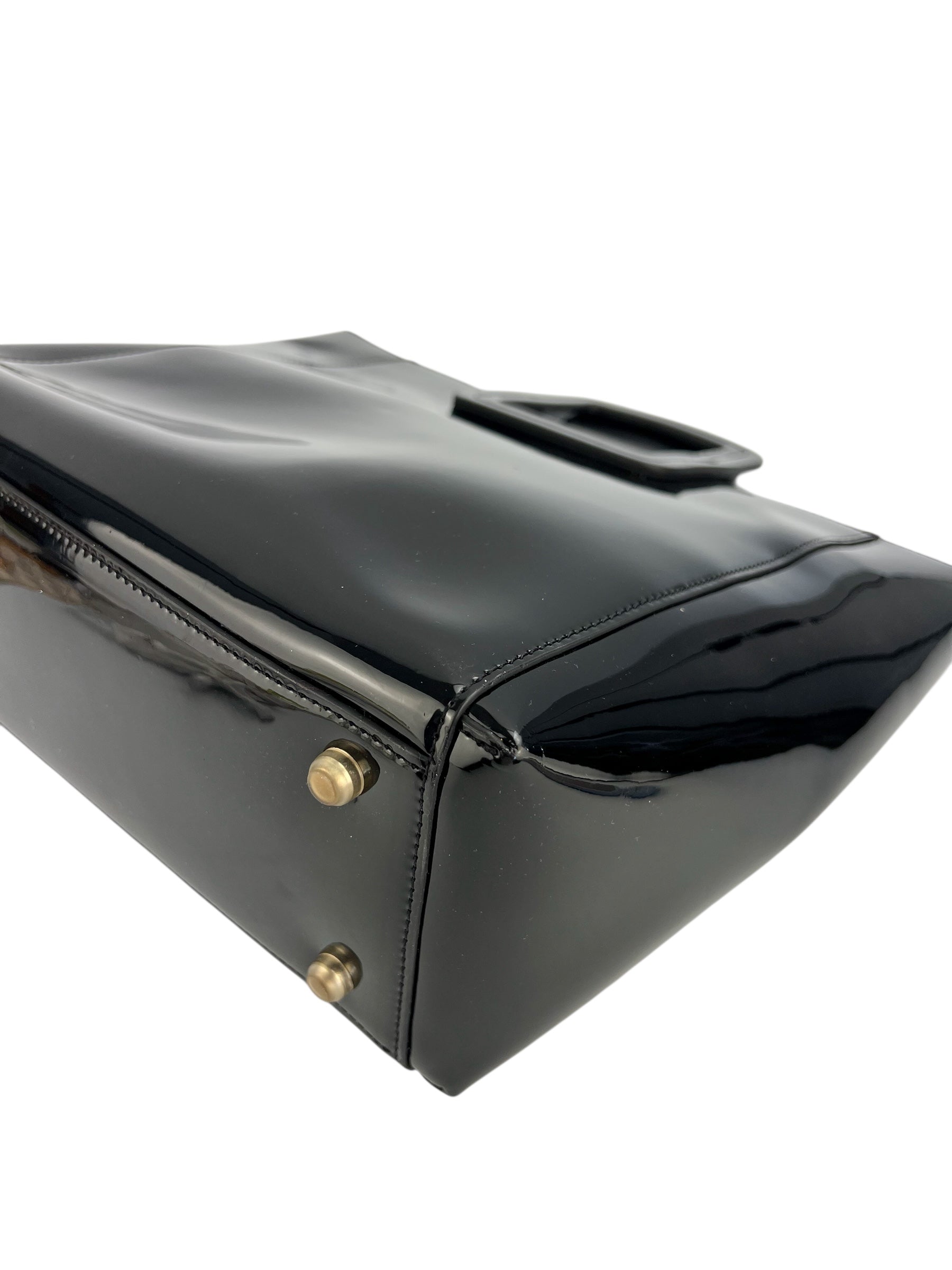 Staud Black Patent Top Handle Tote