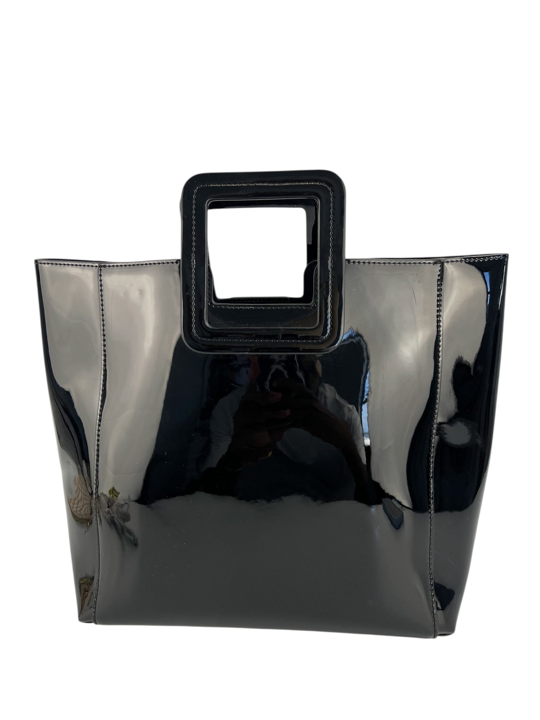 Staud Black Patent Top Handle Tote