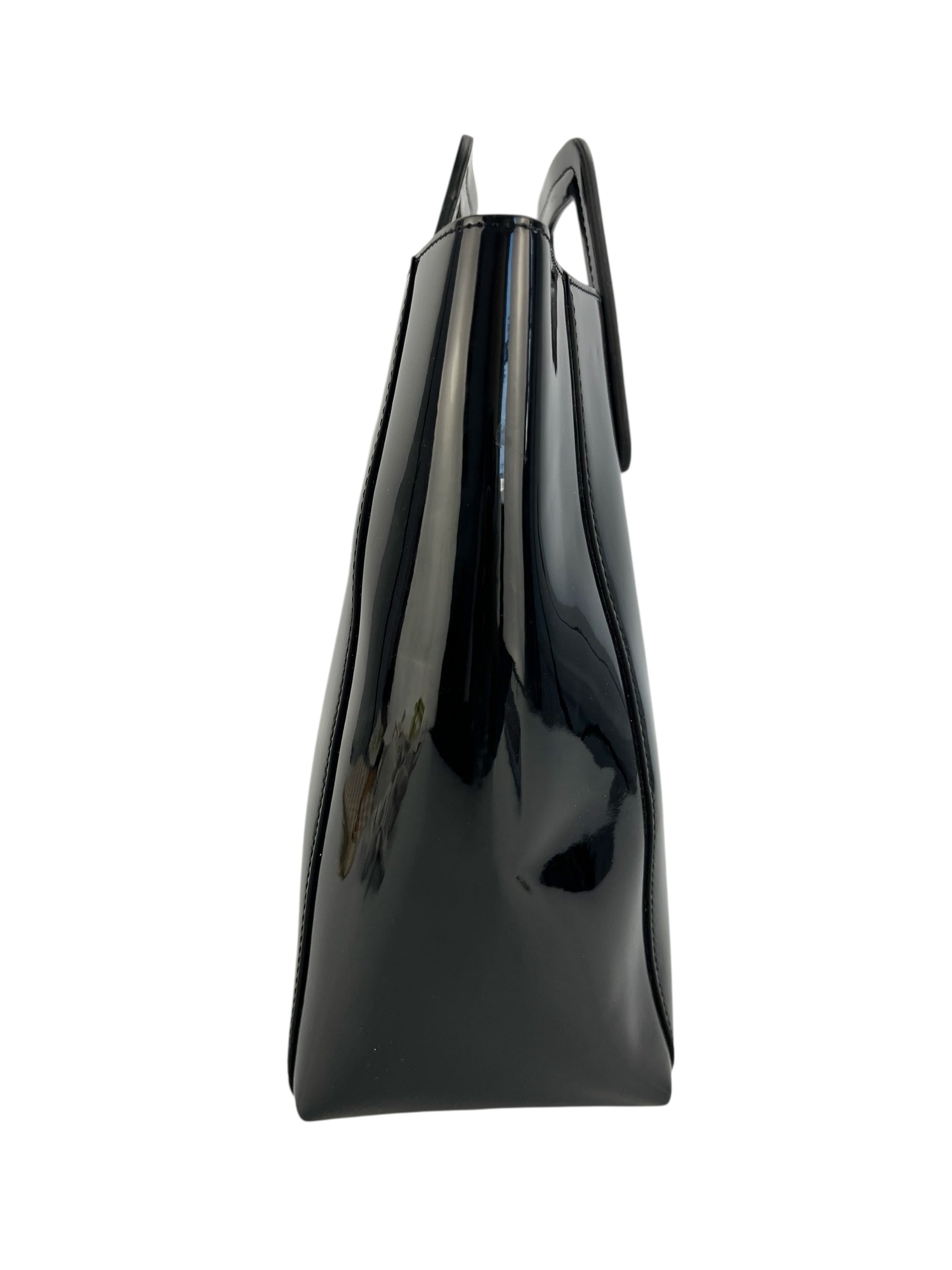 Staud Black Patent Top Handle Tote