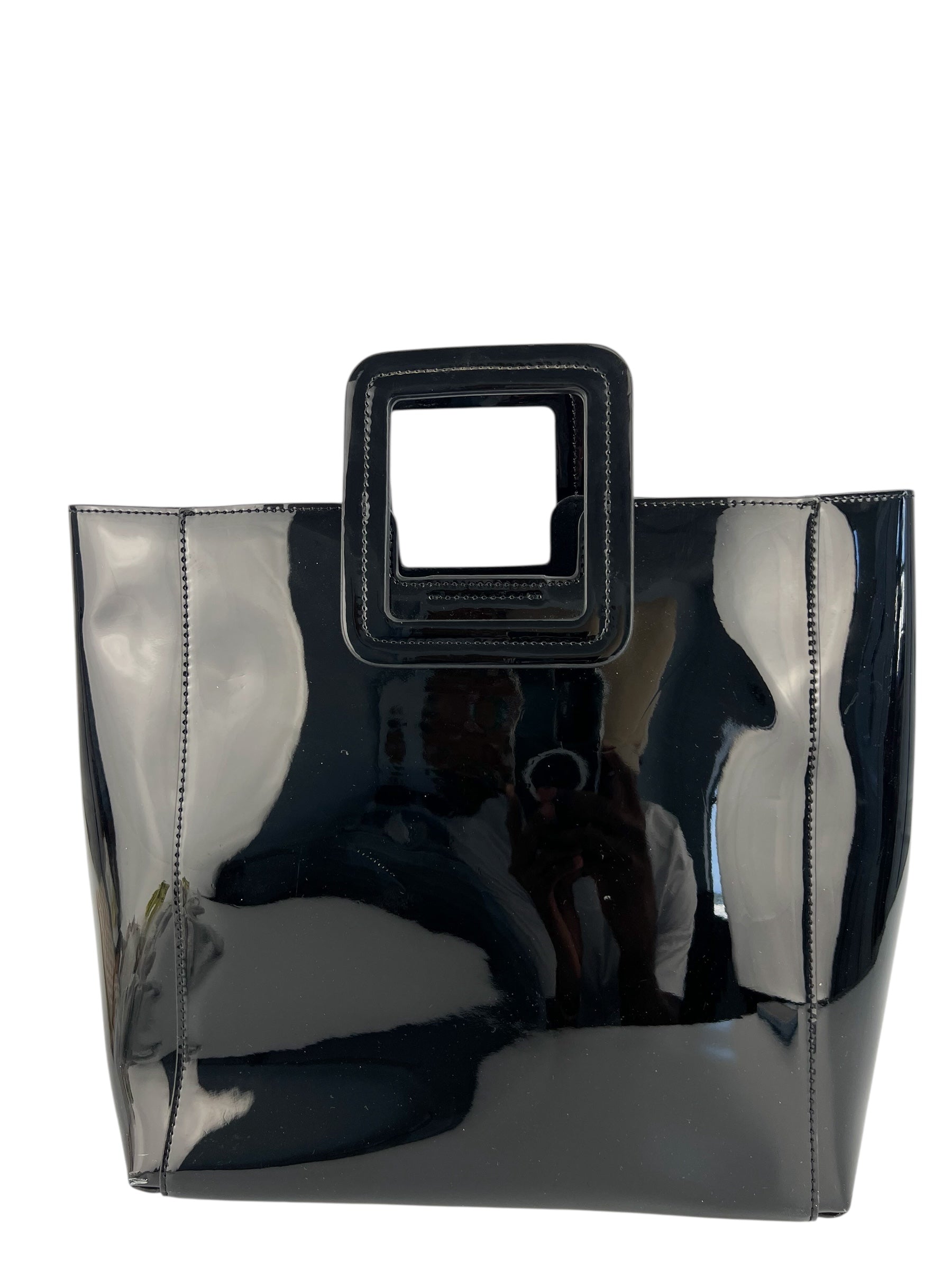 Staud Black Patent Top Handle Tote
