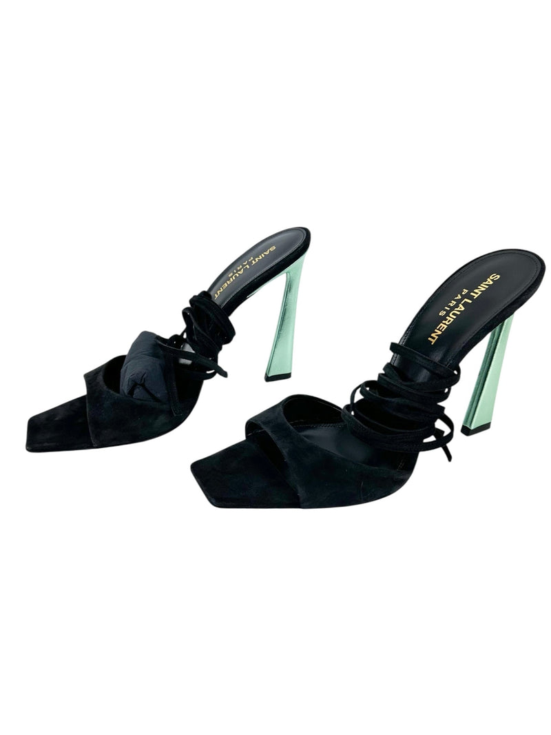 Saint Laurent Black Paz 105 Leather Sandals with Ankle Laces Size 38.5