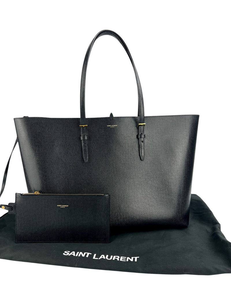 Saint Laurent Black Poudre Leather East West Tote