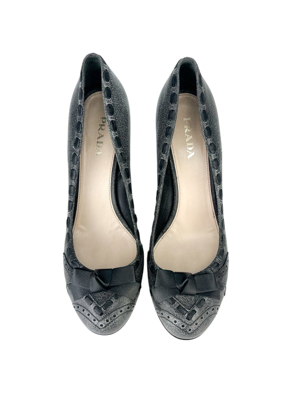 Prada Slate Grey Leather Pumps