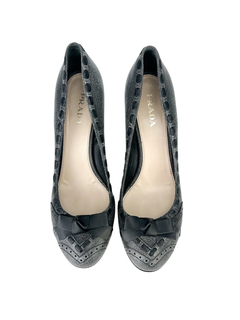 Prada Slate Grey Leather Pumps