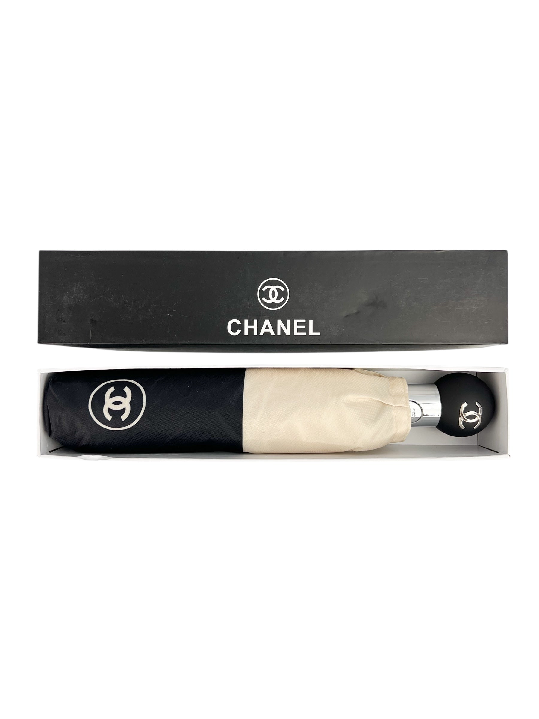 Chanel Cream & Black Umbrella (W/ Box)