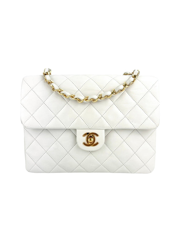 Chanel White Lambskin Vintage Small Square Classic Flap