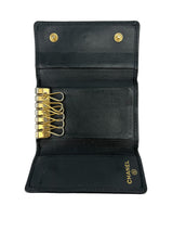 Chanel Vintage Black Leather 6 Key Organizer